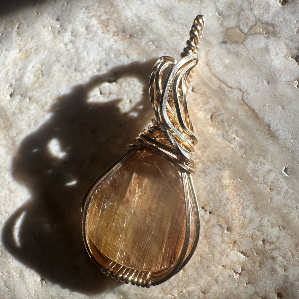 14k Gold Fill Rutilated Quartz Healing Stone Necklace Pendant - Picture 3 of 14